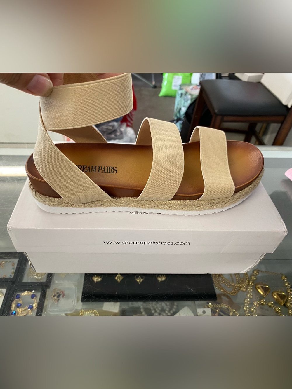 Dream Pairs Beige Elastic-Strap Espadrille Sandals
